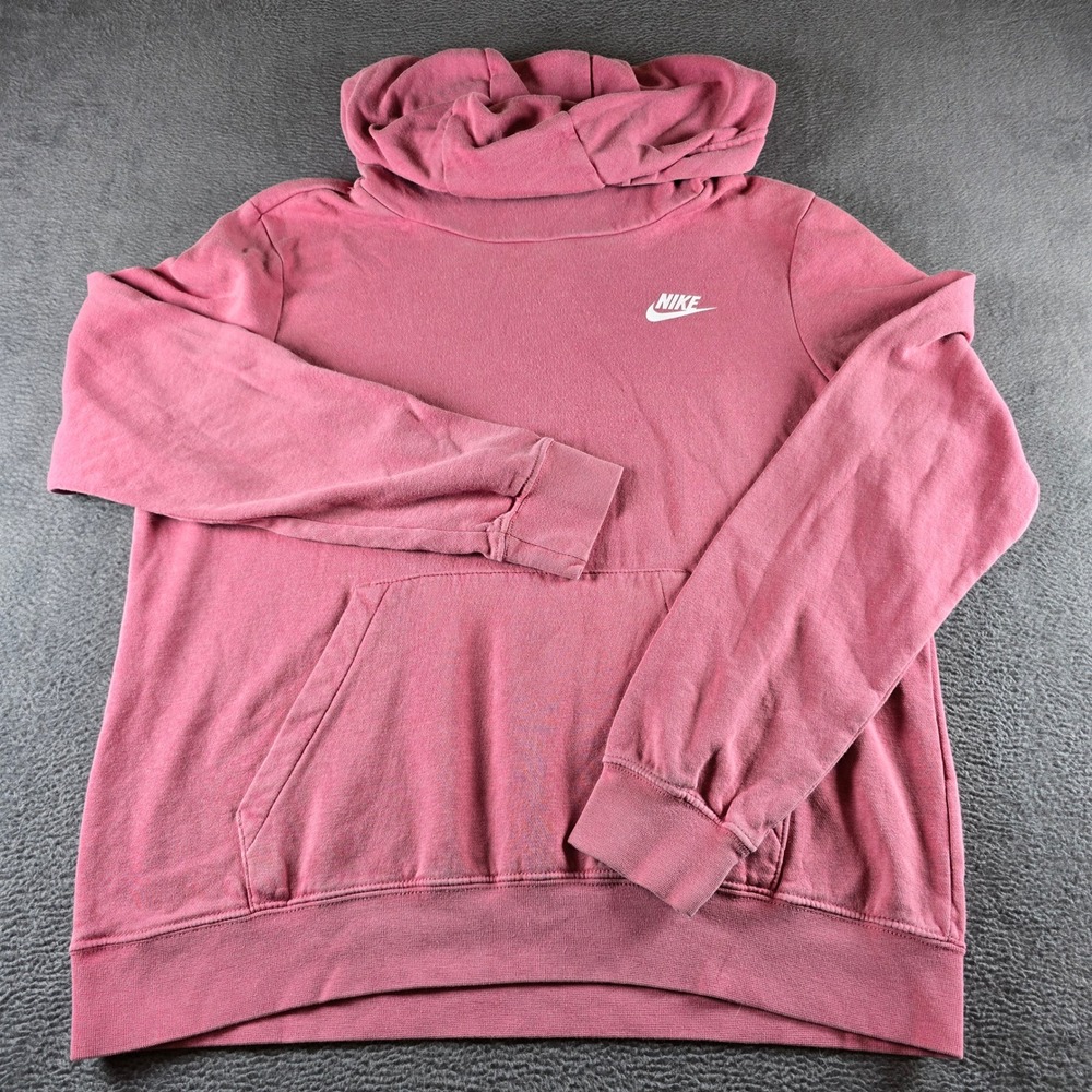 Nike Sportswear Essential Funnel Neck Hoodie Pink Fleece Pullover Medium